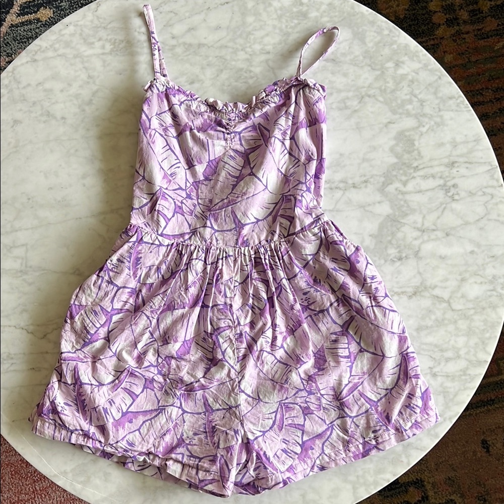 Purple Leaf Print Romper